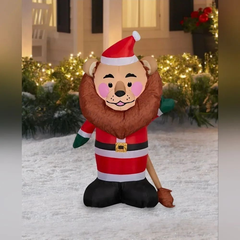 Holiday Time Lion In Santa Suit 4 Ft Christmas Airblown Inflatable LED NEW